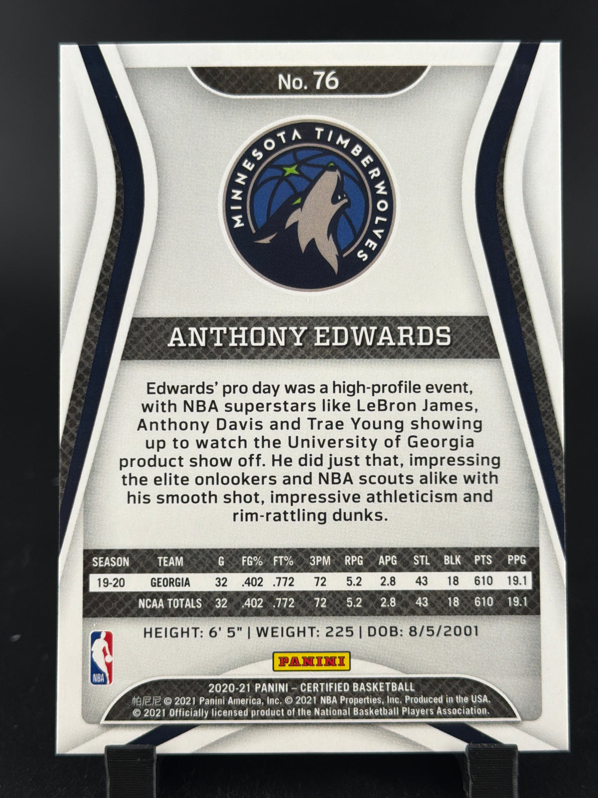 2021 Panini Certified Anthony Edwards #76 RC