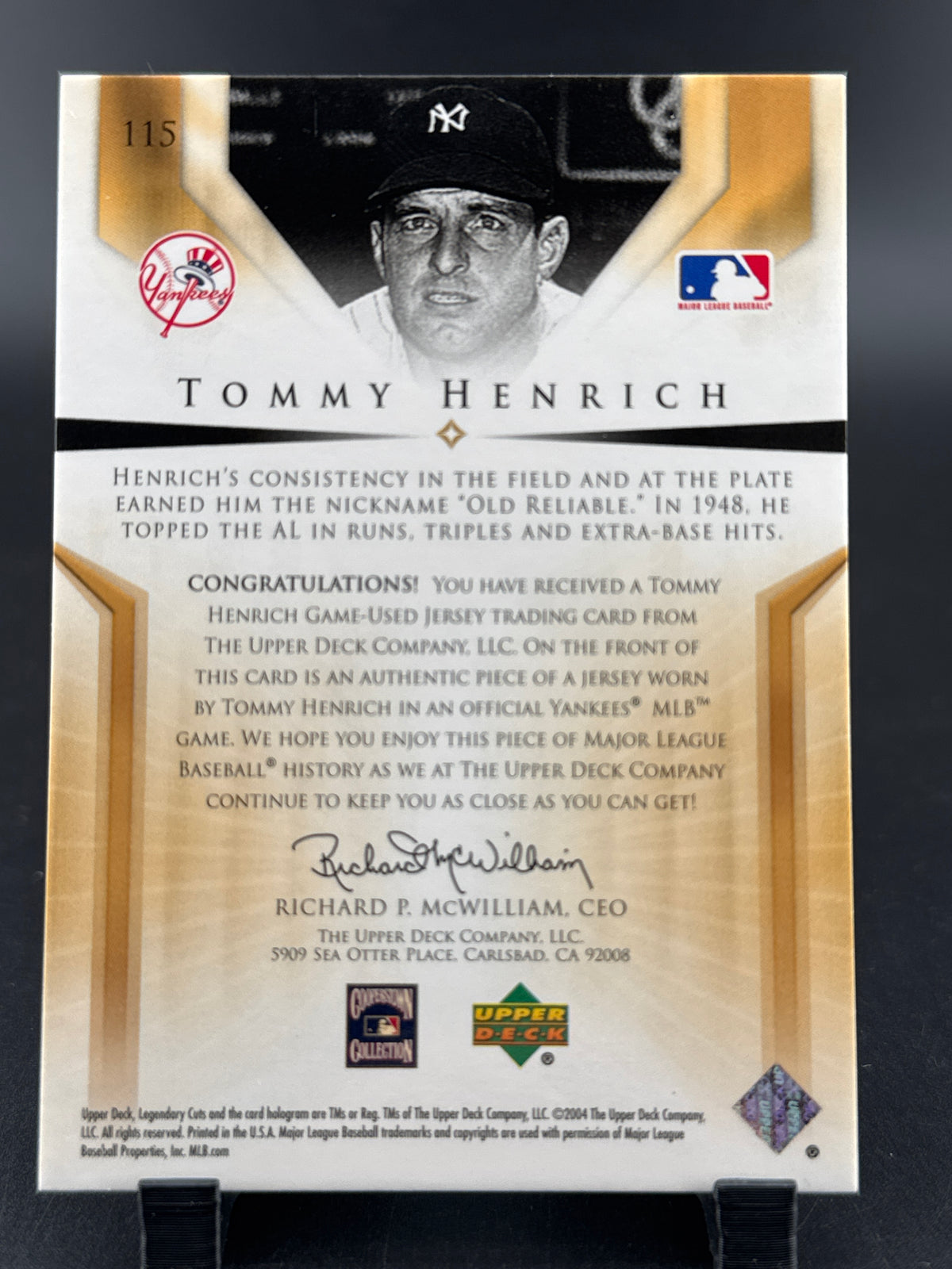 2004 Upper Deck SP Legendary Cuts Tommy Henrich #115 /1 Game-Used Jersey