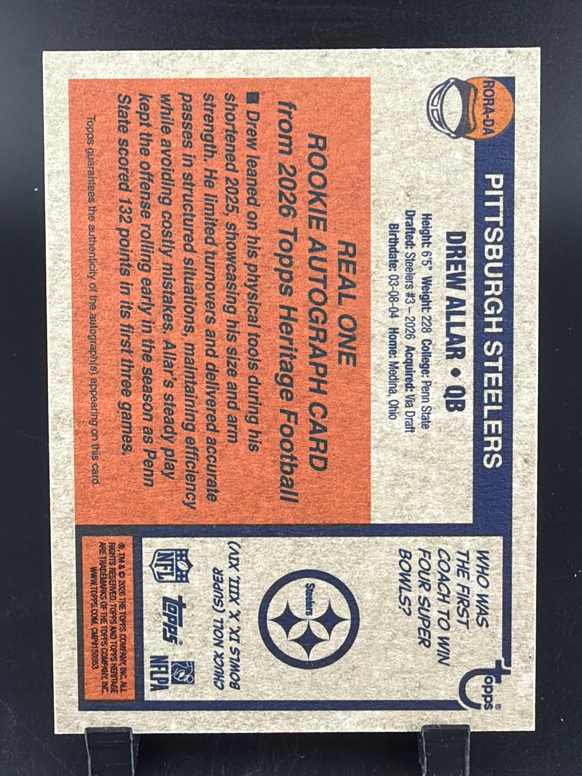 2026 Topps Heritage Drew Allar #ROA-DA RC