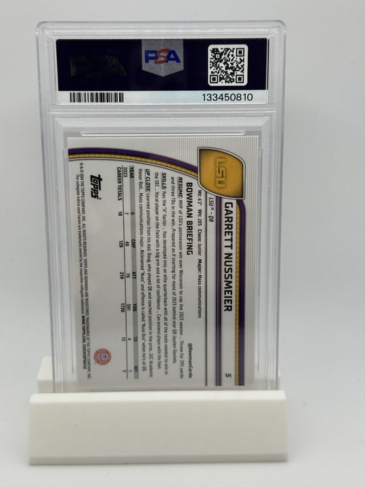Garrett Nussmeier 2024 Bowman University Sapphire 1st #5 PSA 10 LSU NFL Draft