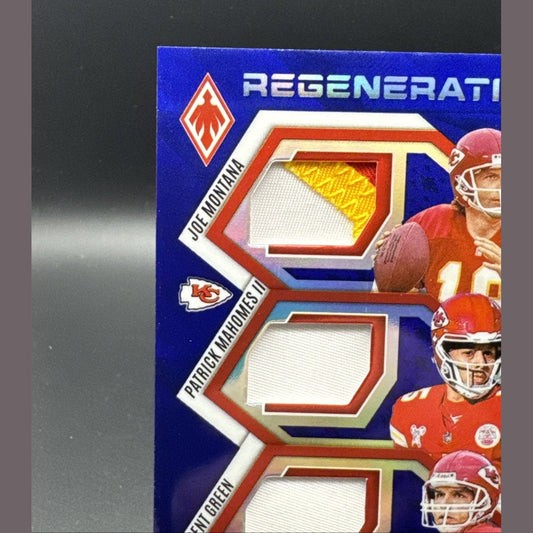 2025 Phoenix Regeneration Blue Prizm Triple Patch Montana, Mahomes & Green /199
