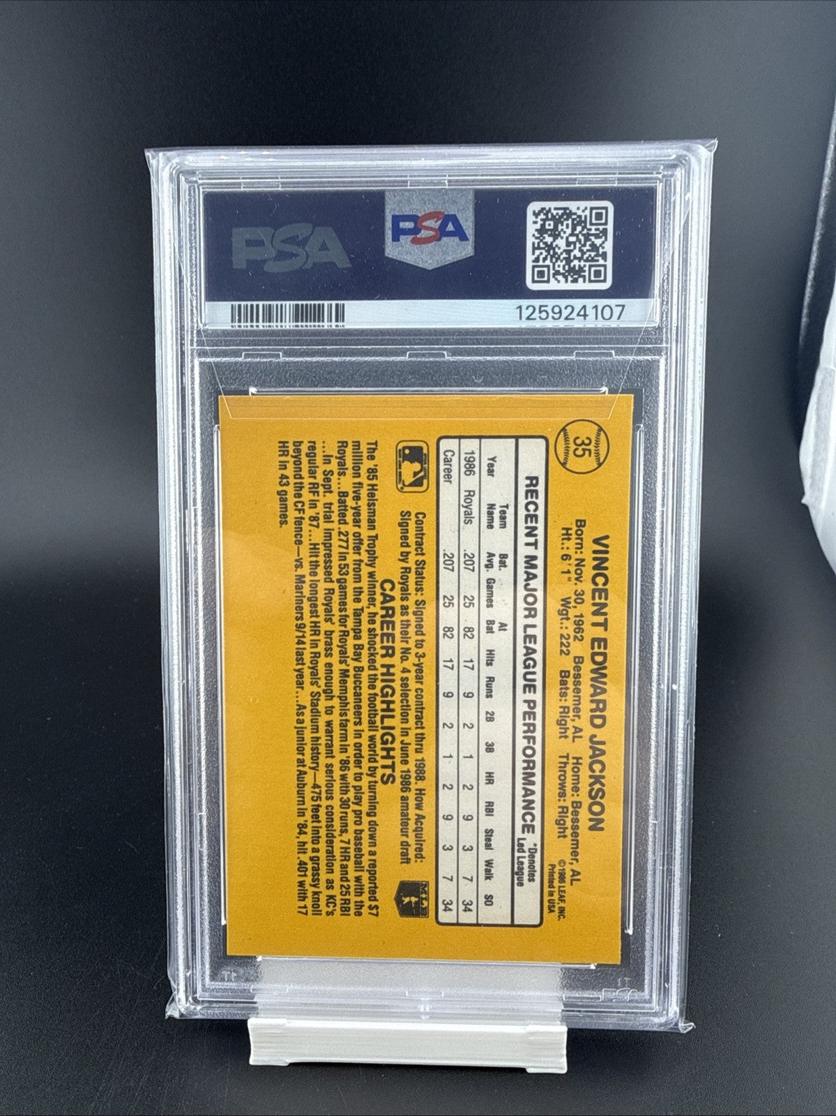 1987 RC Donruss Rookie #35 Bo Jackson PSA 8 NM-MT