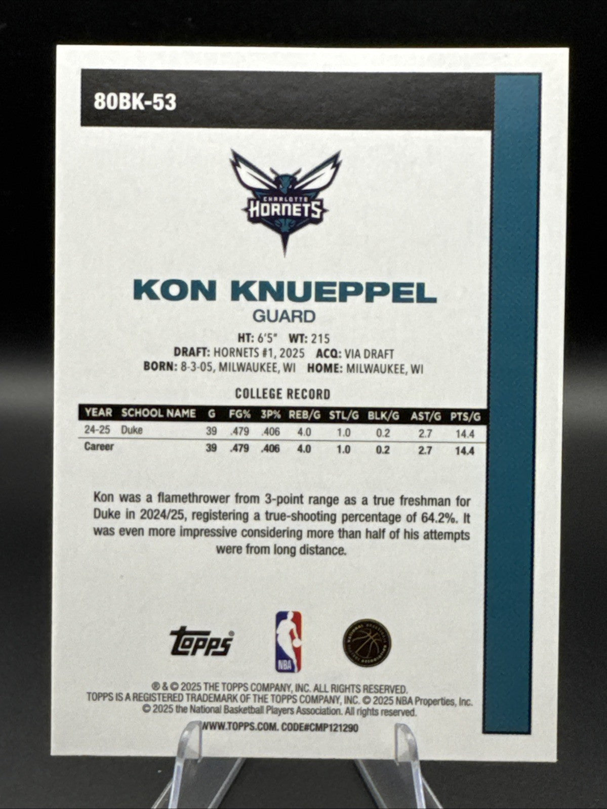 2025-26 Topps Flagship Basketball Kon Knueppel 45th Anniversary Foil #80BK-53 RC