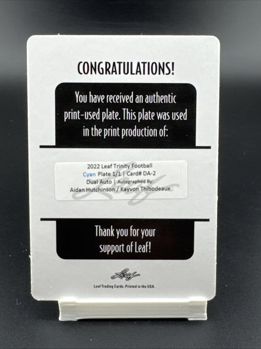 2022 Leaf Trinity Print Plate 1/1 Dual Auto Aidan Hutchinson Kayvon Thibodeaux