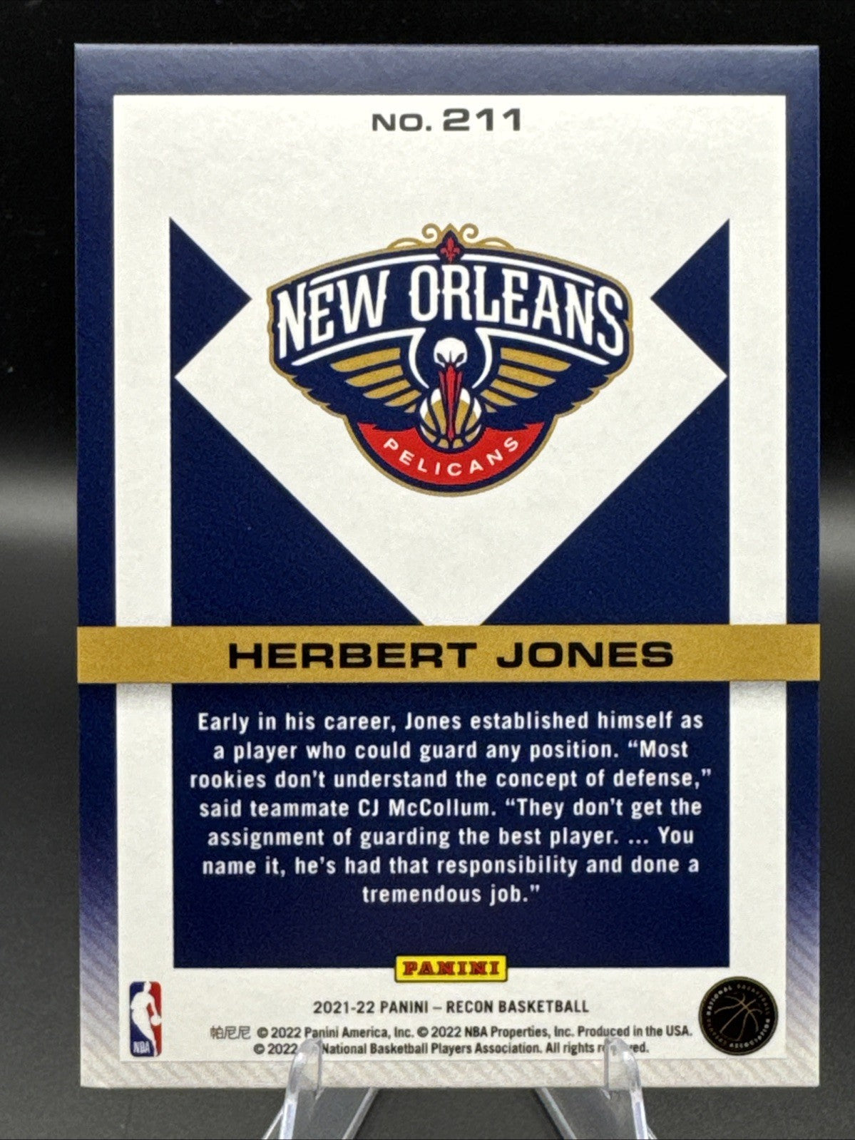 2021-22 Panini Recon HERBERT JONES RC Rookie New Orleans Pelicans #211