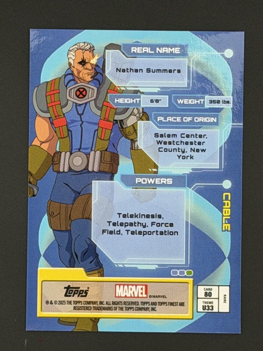 RARE 2025 Topps Finest X-Men '97 Rare Gold Laser Refractor/199 Cable #80