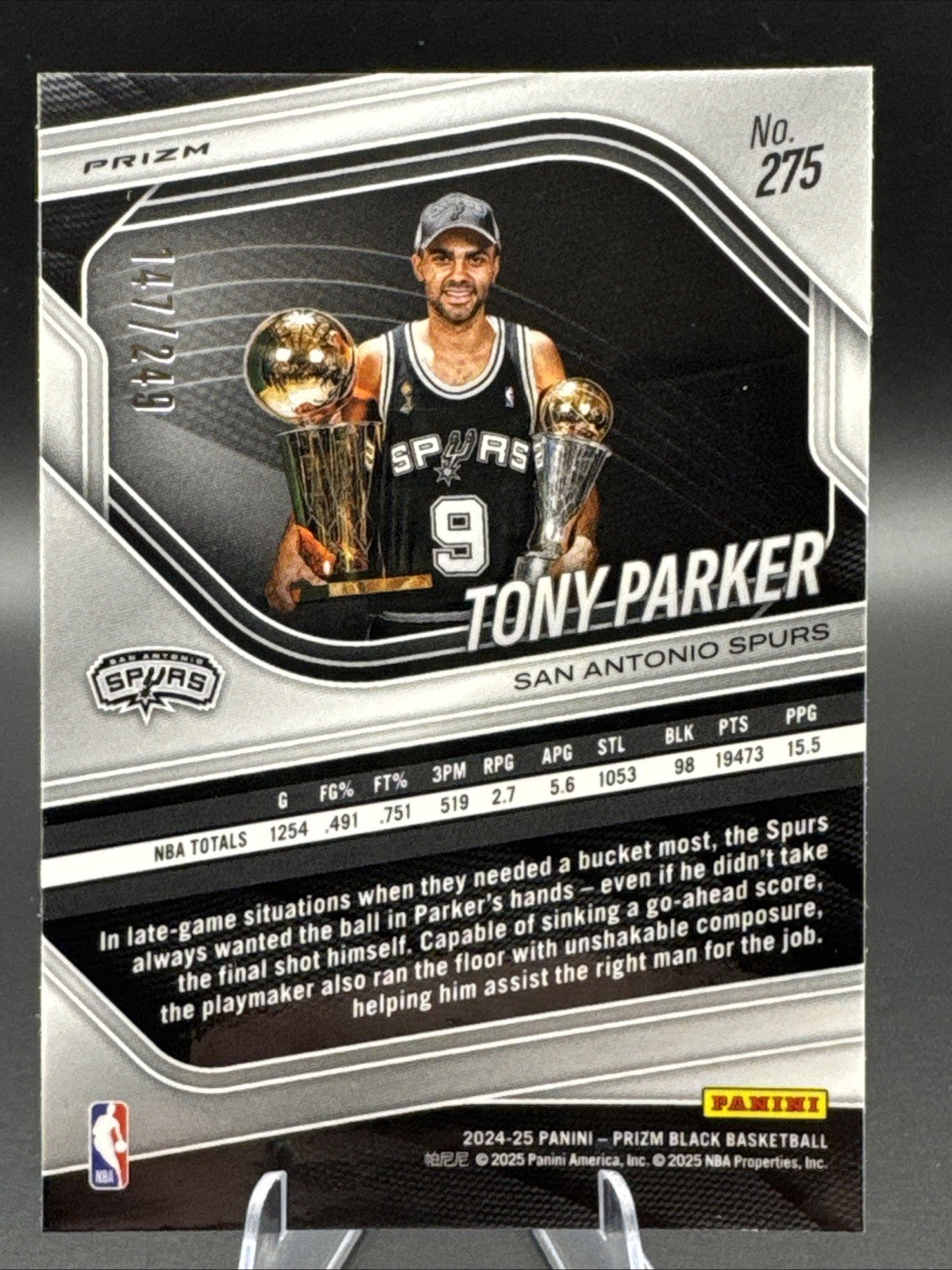 Tony Parker 2024-25 Panini Prizm Black Skewed Prizm 146/249 Legends #275
