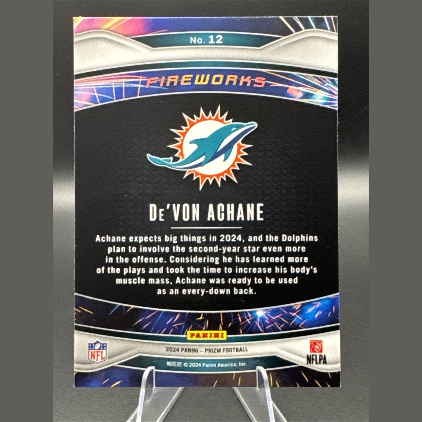 2024 Panini Prizm Devon Achane 12 Fireworks Green Insert Miami Dolphins Football