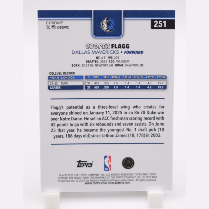 2025-26 Topps Chrome - Cooper Flagg #251 (RC)
