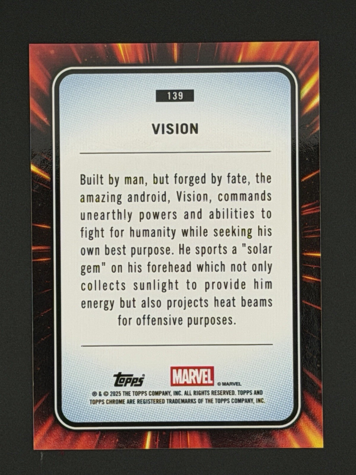 2025 Topps Chrome Marvel Vision Blue Refractor /299 Card #139