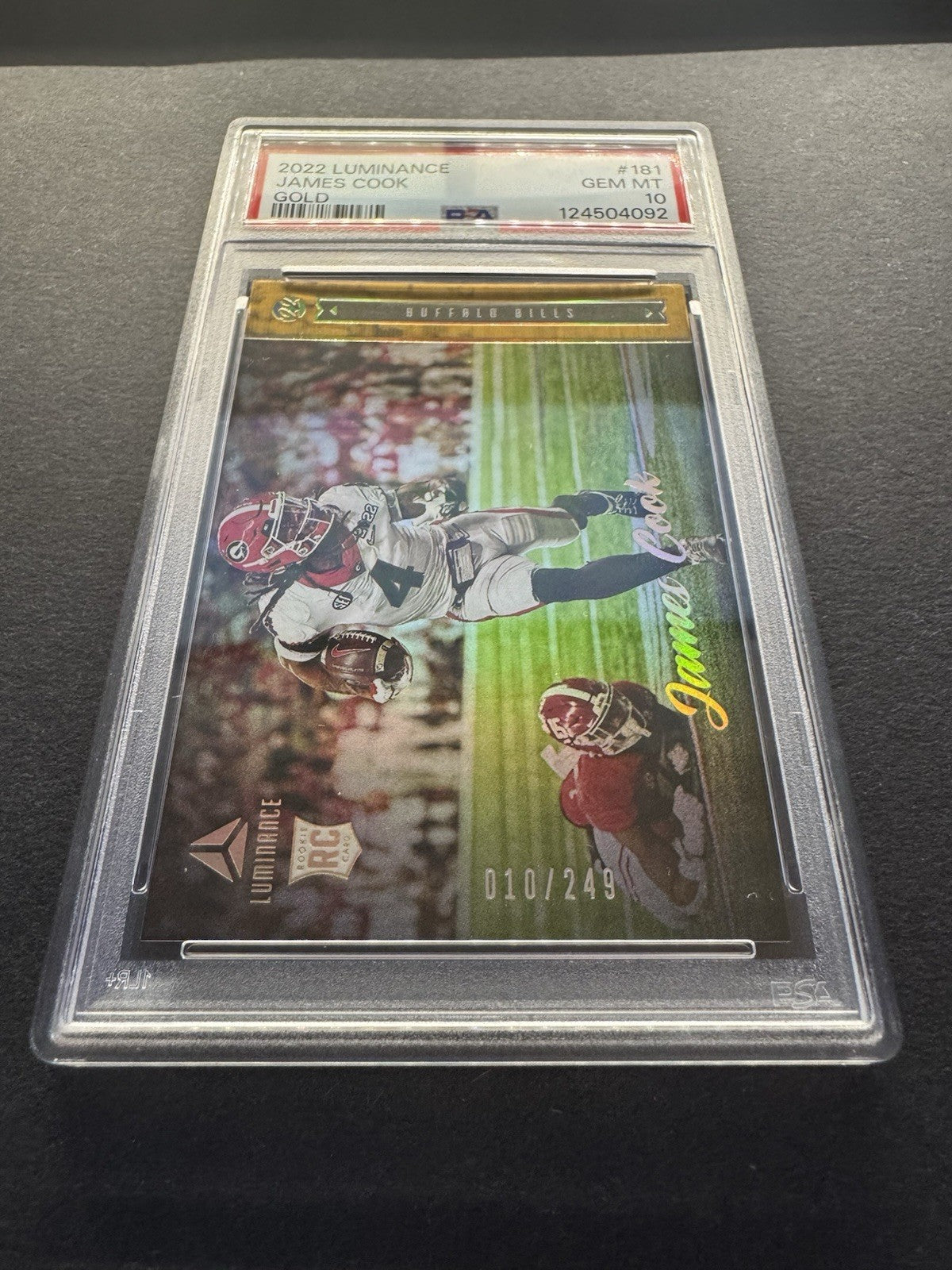 2022 Panini Luminance Rookie Gold 10/249 James Cook #181 PSA GEM MT 10