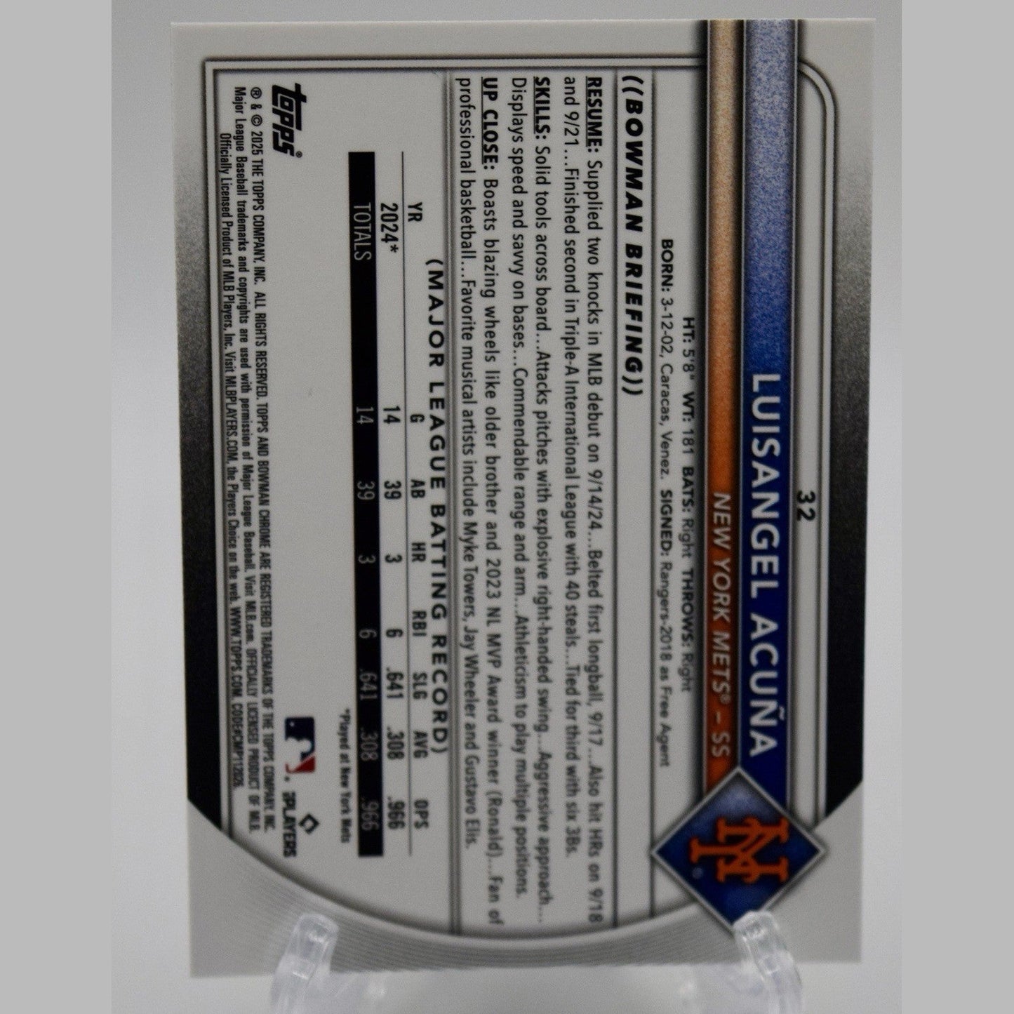 2025 Bowman Chrome Luisangel Acuna #32 RC Mets