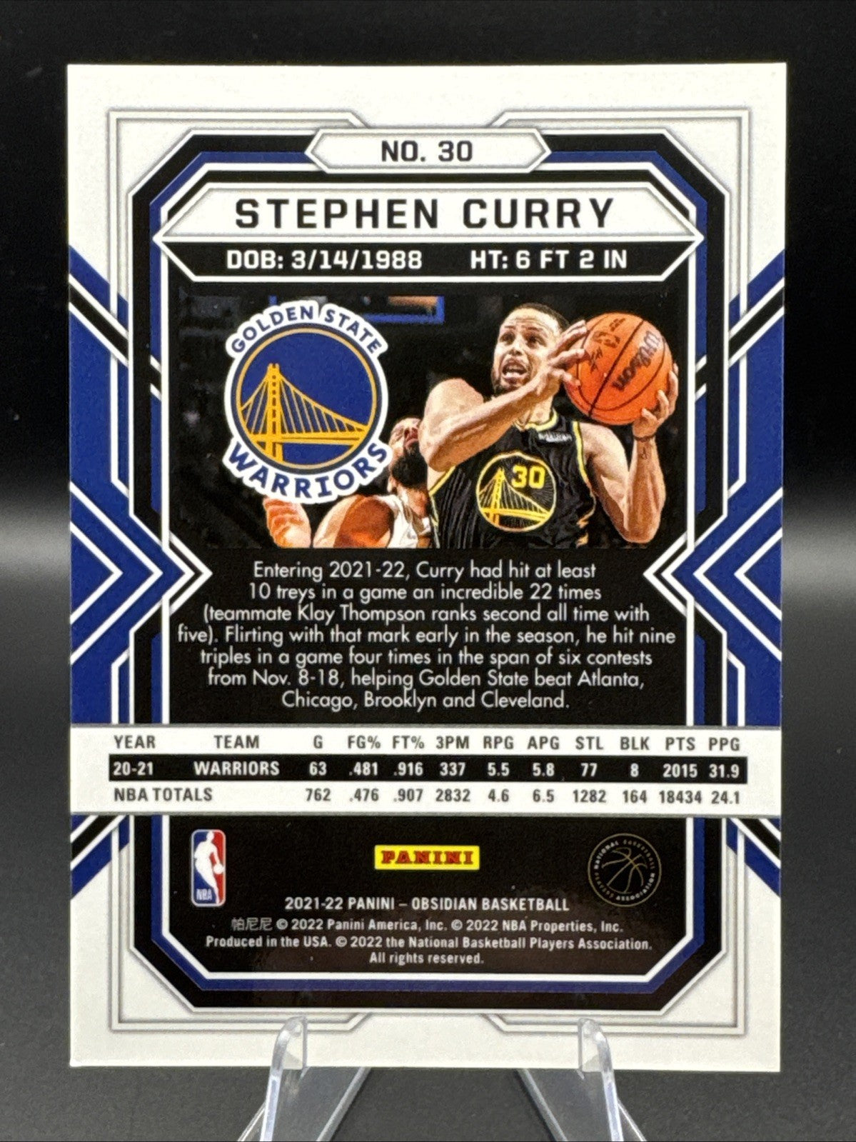 2021-22 Panini Obsidian #30 Stephen Curry