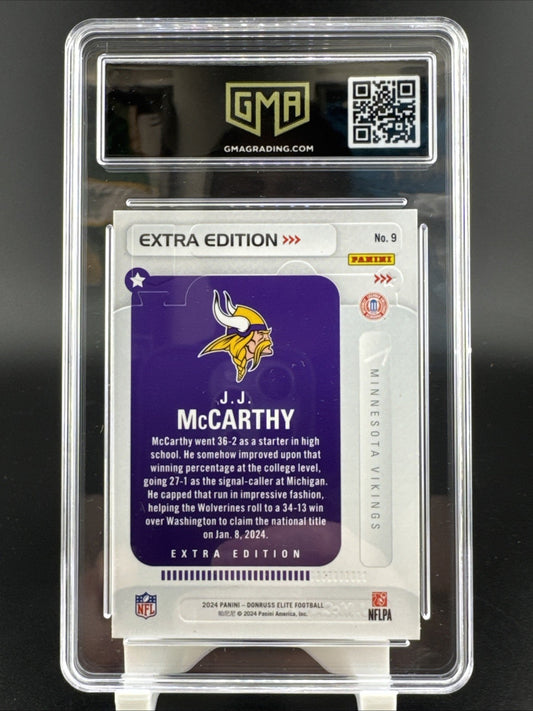 JJ McCarthy 2024 Elite #9 Rookie RC Extra Edition Vikings GMA 10