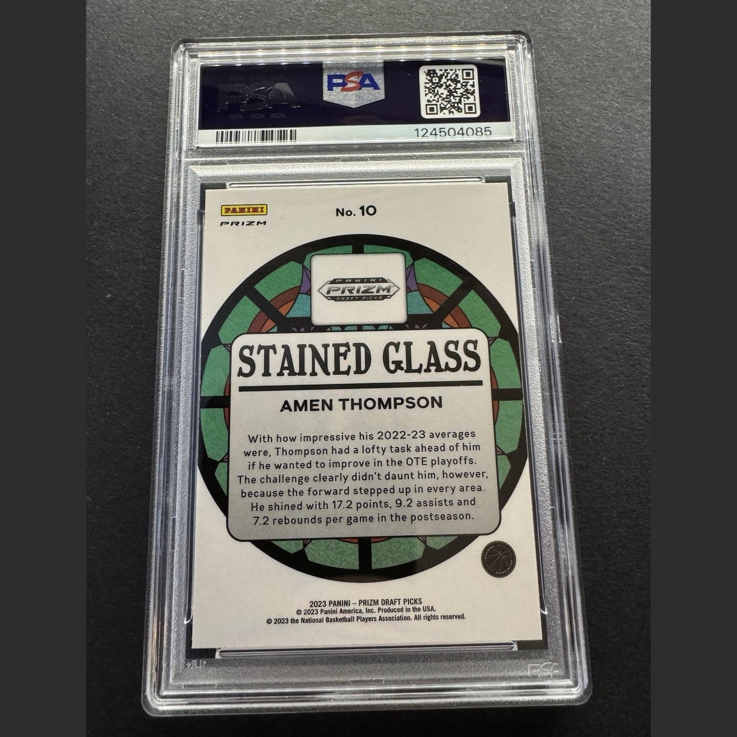 2023-24 Amen Thompson Prizm Draft Picks Stained Glass RC Rockets PSA 9