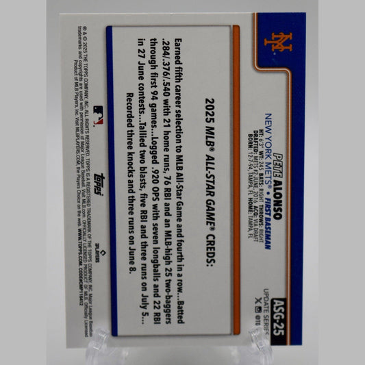 2025 Topps Update Pete Alonso All-Star Game Foil Insert #ASG-25 Mets