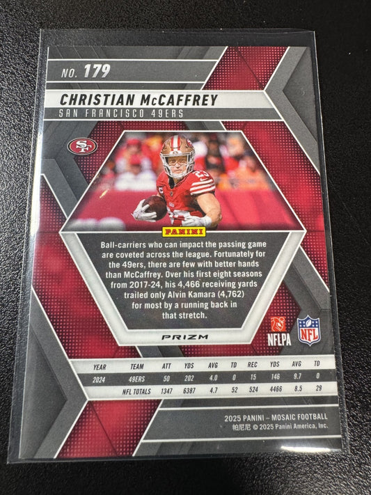 Christian McCaffrey 2025 Panini Mosaic Reactive Silver Prizm Card- #179 49ers