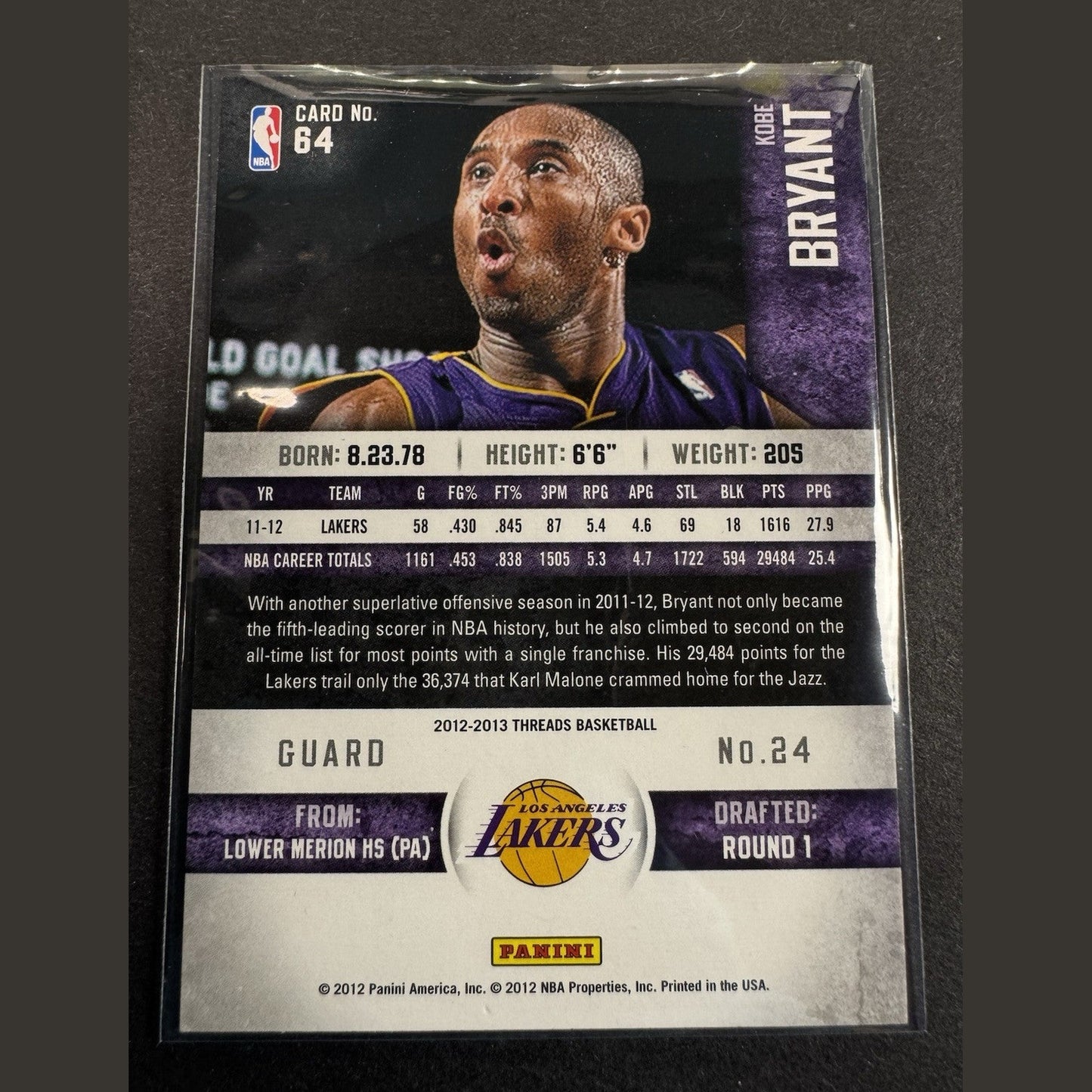 2012-13 Panini Threads #64 Kobe Bryant BASKETBALL Los Angeles Lakers