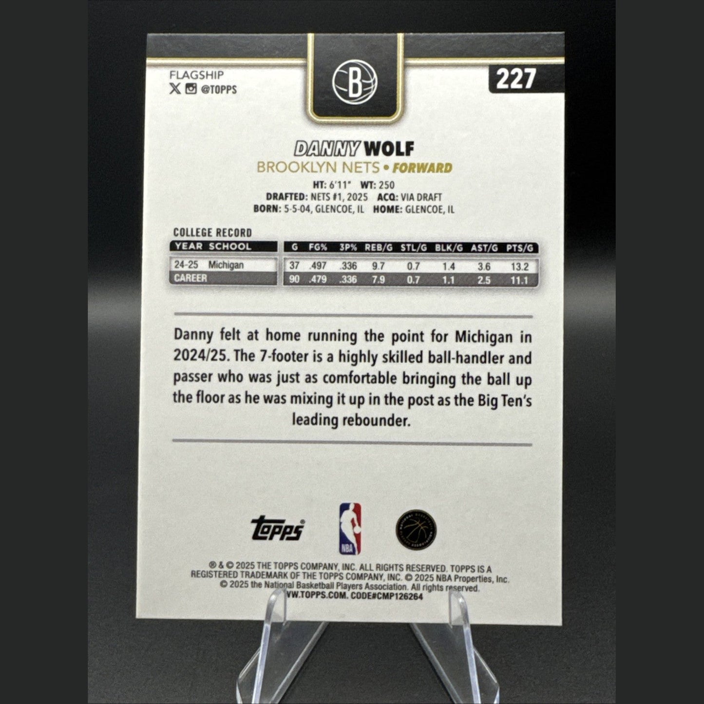 Danny Wolf 2025 Topps Basketball #227 RC