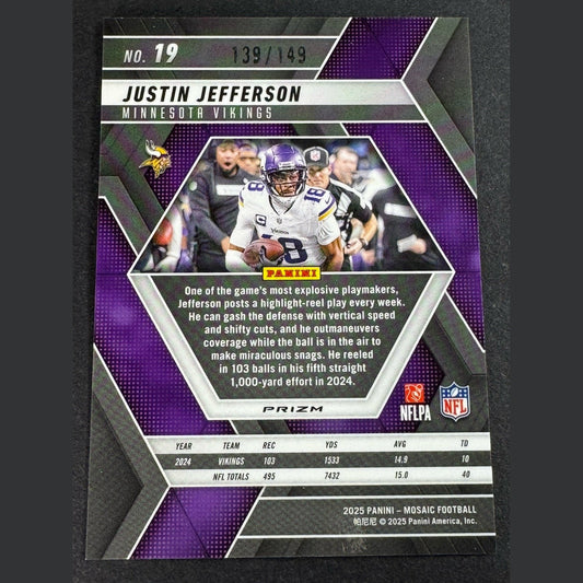2025 Mosaic Football JUSTIN JEFFERSON Silver Knight Prizm /149
