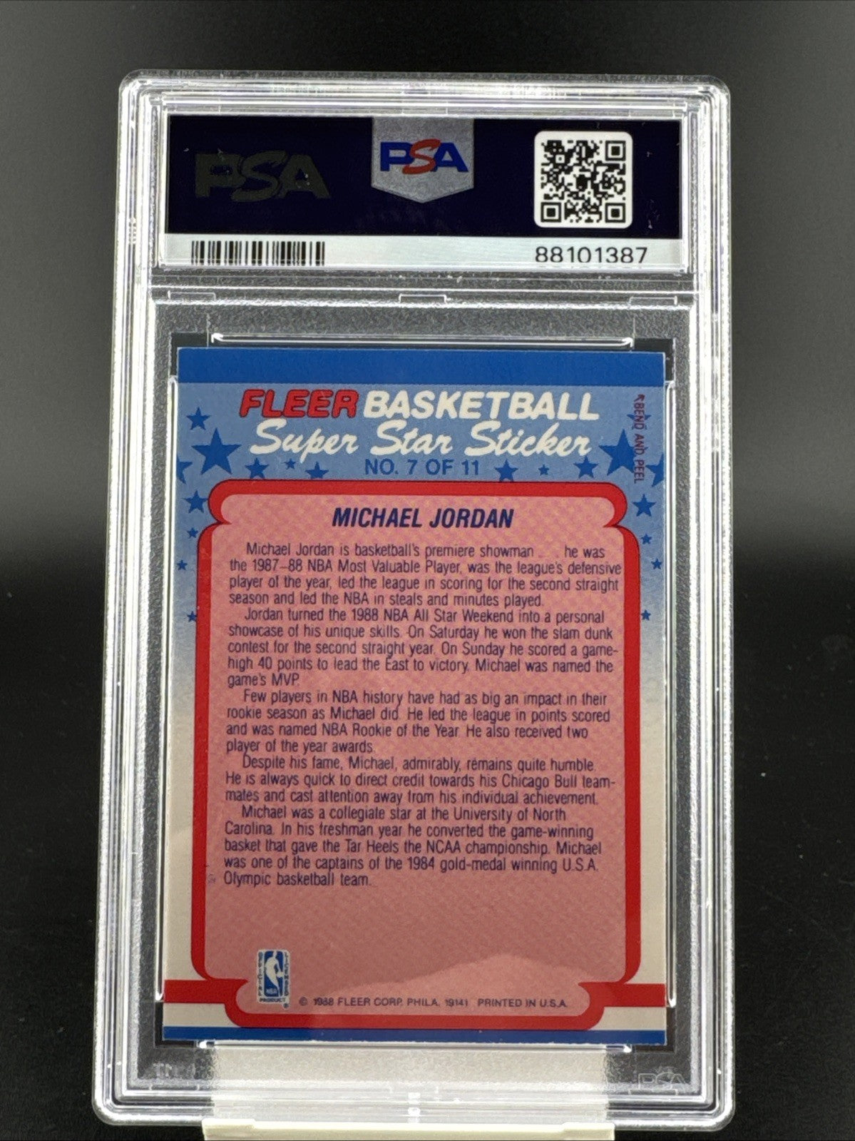 1988 Fleer Sticker Michael Jordan #7 PSA 4