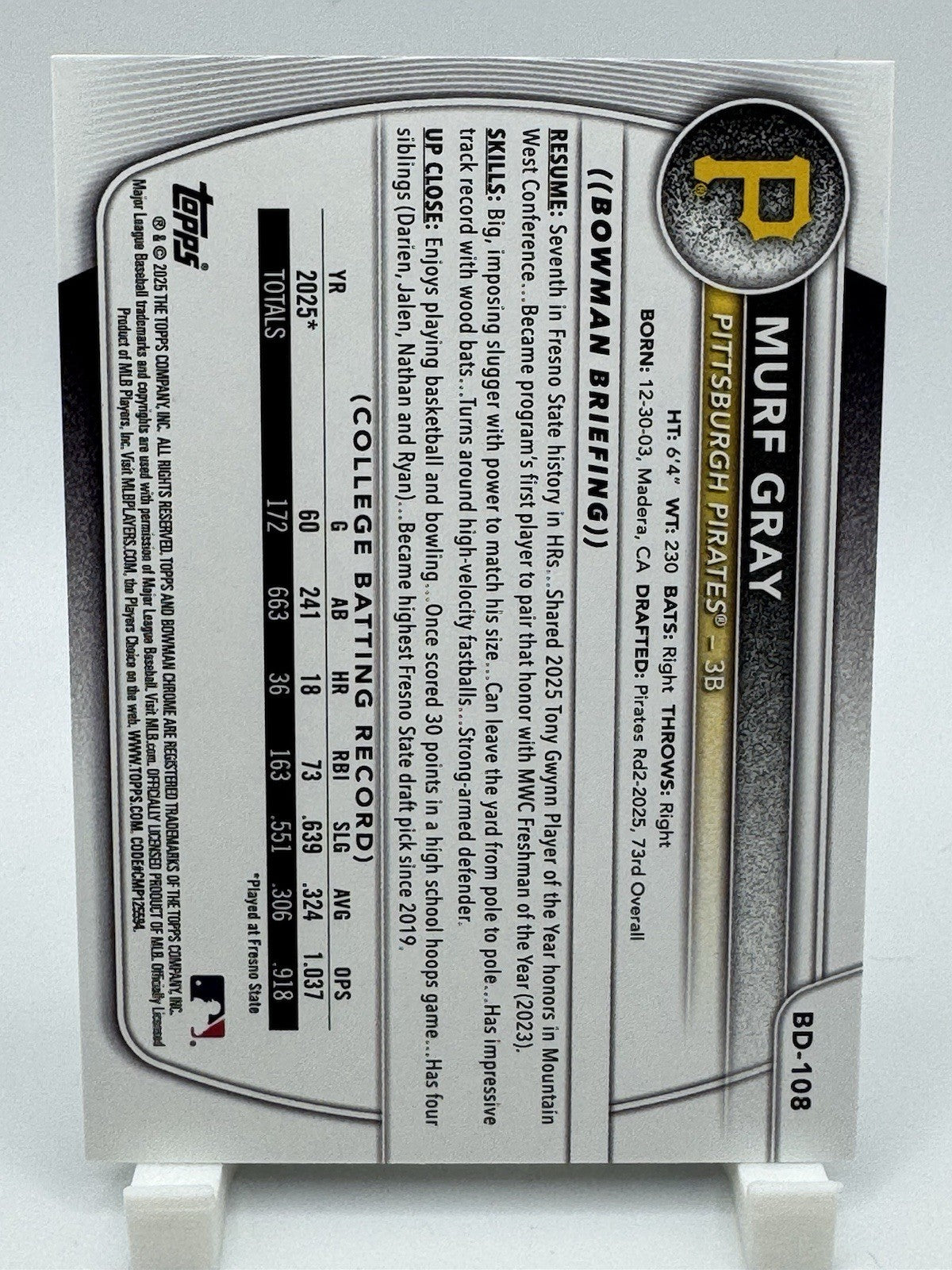 2025 Bowman Draft Murf Gray Blue /150 #BD-108 1st Bowman RC