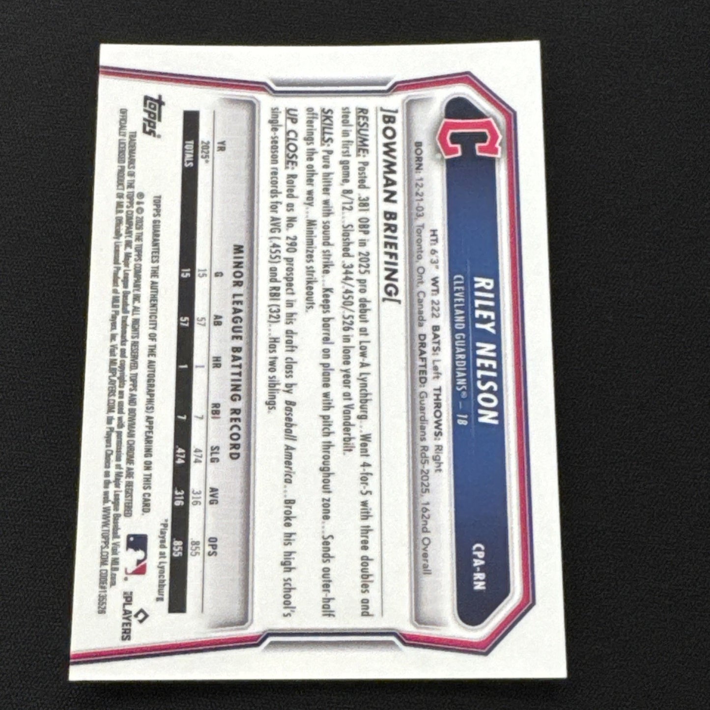 2026 Bowman Riley Nelson Chrome Auto Orange Wave Refractor /25 1st Prospect