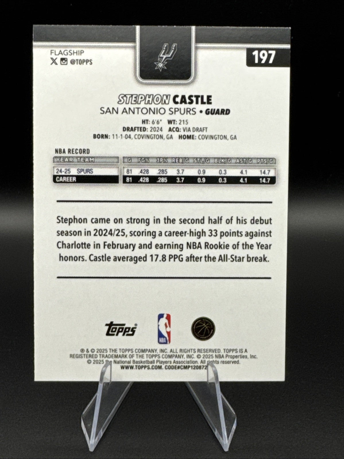 2025-26 Topps Stephon Castle #197 All Rookie Team San Antonio Spurs 353/2025