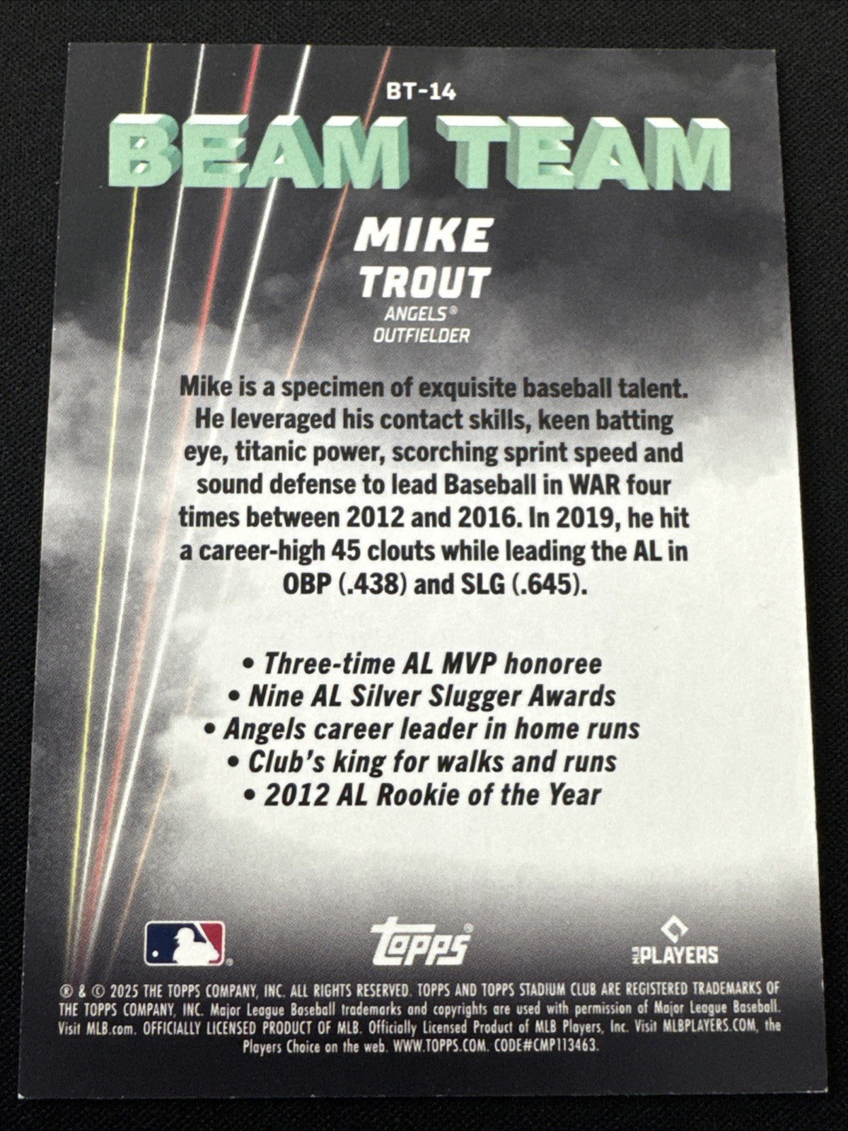 2025 Topps Stadium Club Mike Trout Beam Team SSP Case Hit #BT-14