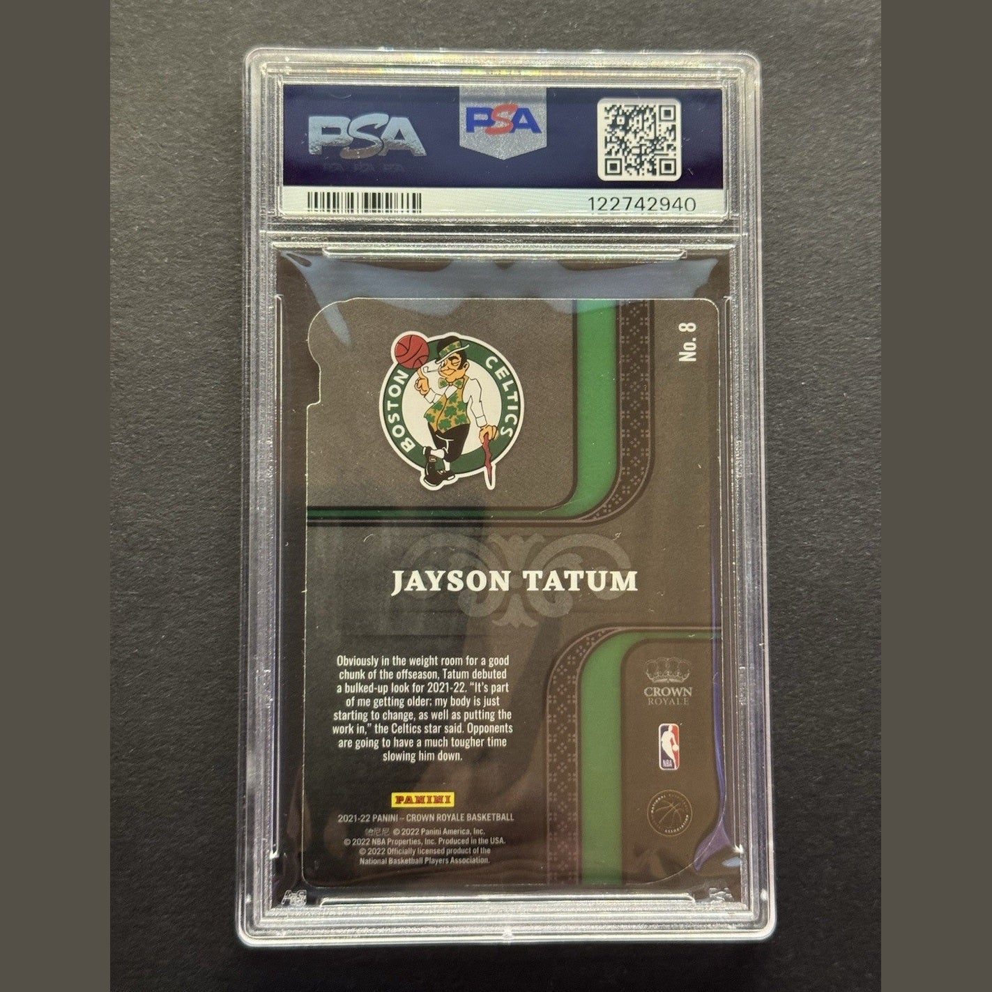 2021-22 Crown Royale Jayson Tatum Pivotal Players Asia Gold /10 Celtics PSA 8