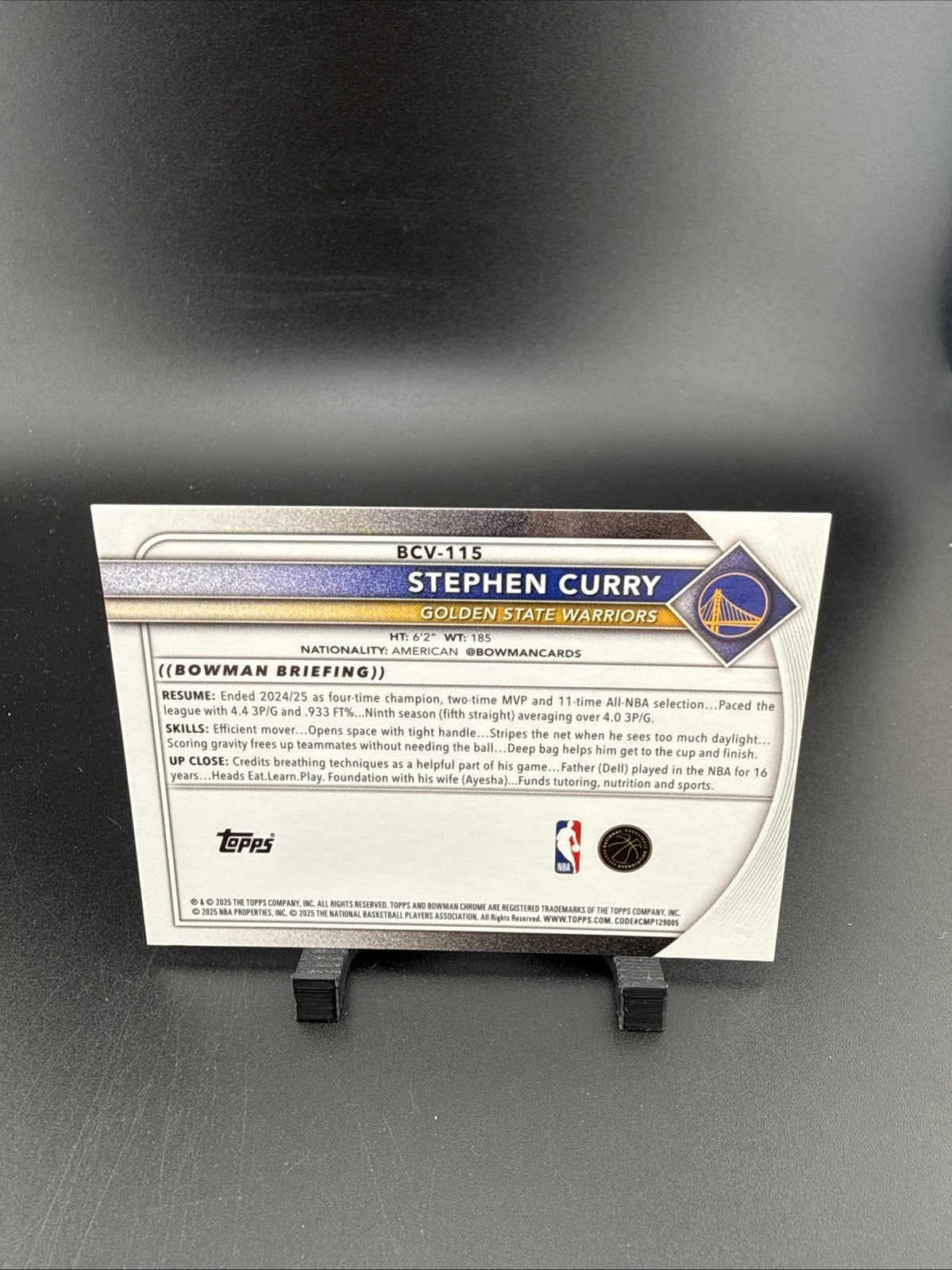 2025-26 Bowman #BCV-115 Stephen Curry Chrome Reptilian Gold Refractors #/50
