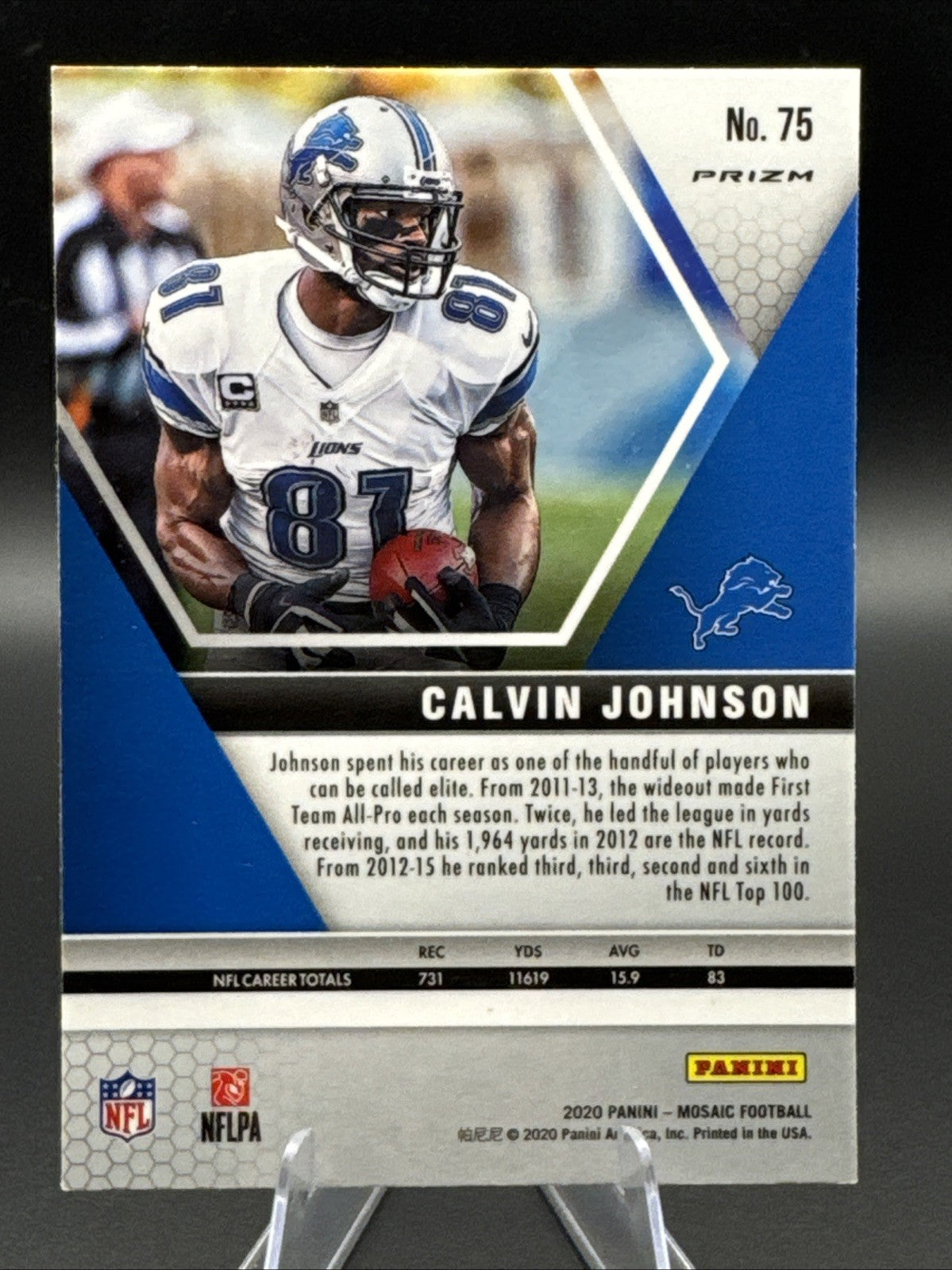 2020 Panini Mosaic #75 Calvin Johnson Prizm Camo Pink Detroit Lions