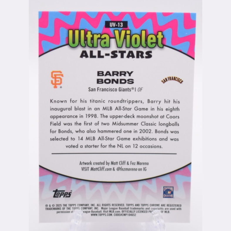 Barry Bonds 2025 Topps Chrome Ultra Violet All Stars SSP #UV-13 GIANTS