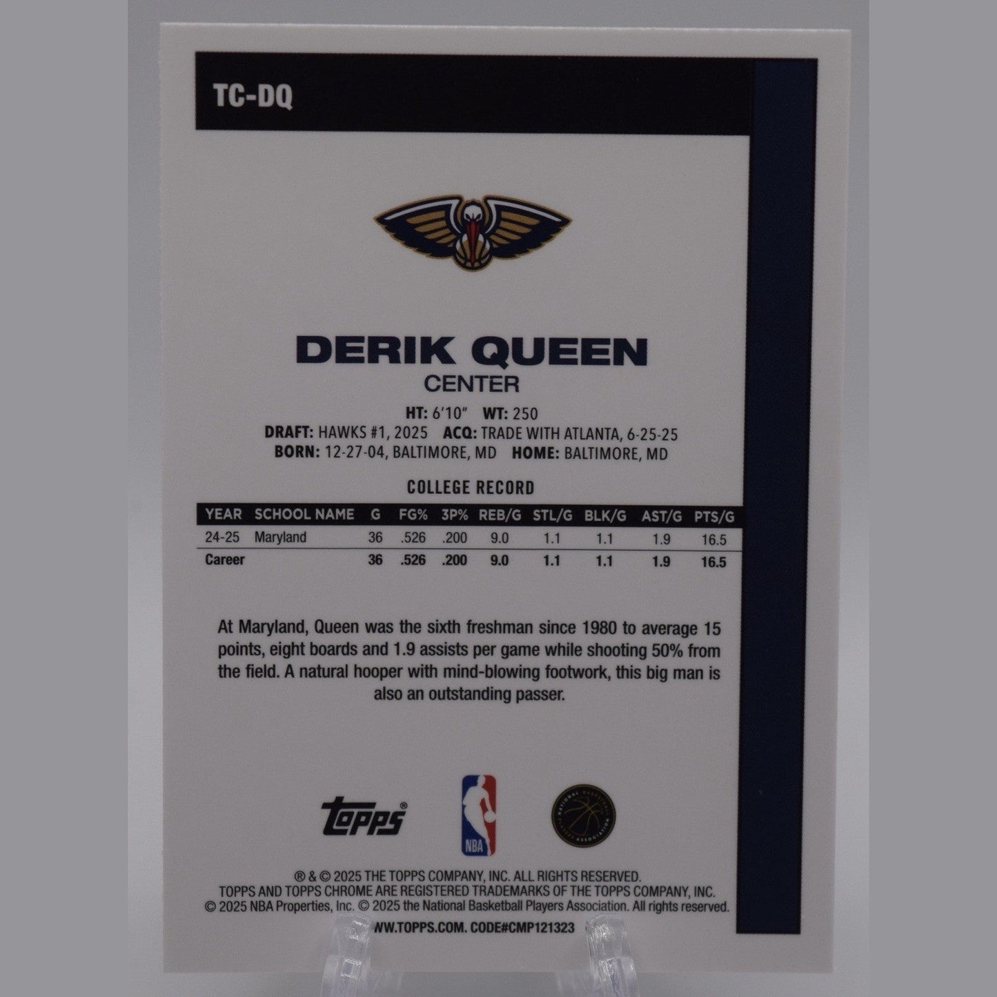 2025-26 Topps Basketball Pelicans RC Derik Queen 45th Anniversary Chrome Mojo