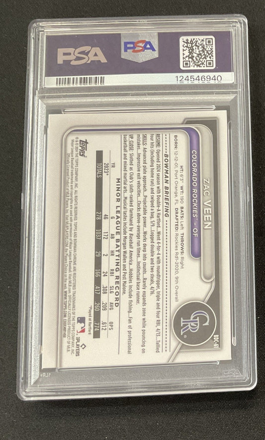 2024 Bowman Draft Zac Veen Aqua Lunar Crater Refractor /125 #BDC-61 Rockies 🔥