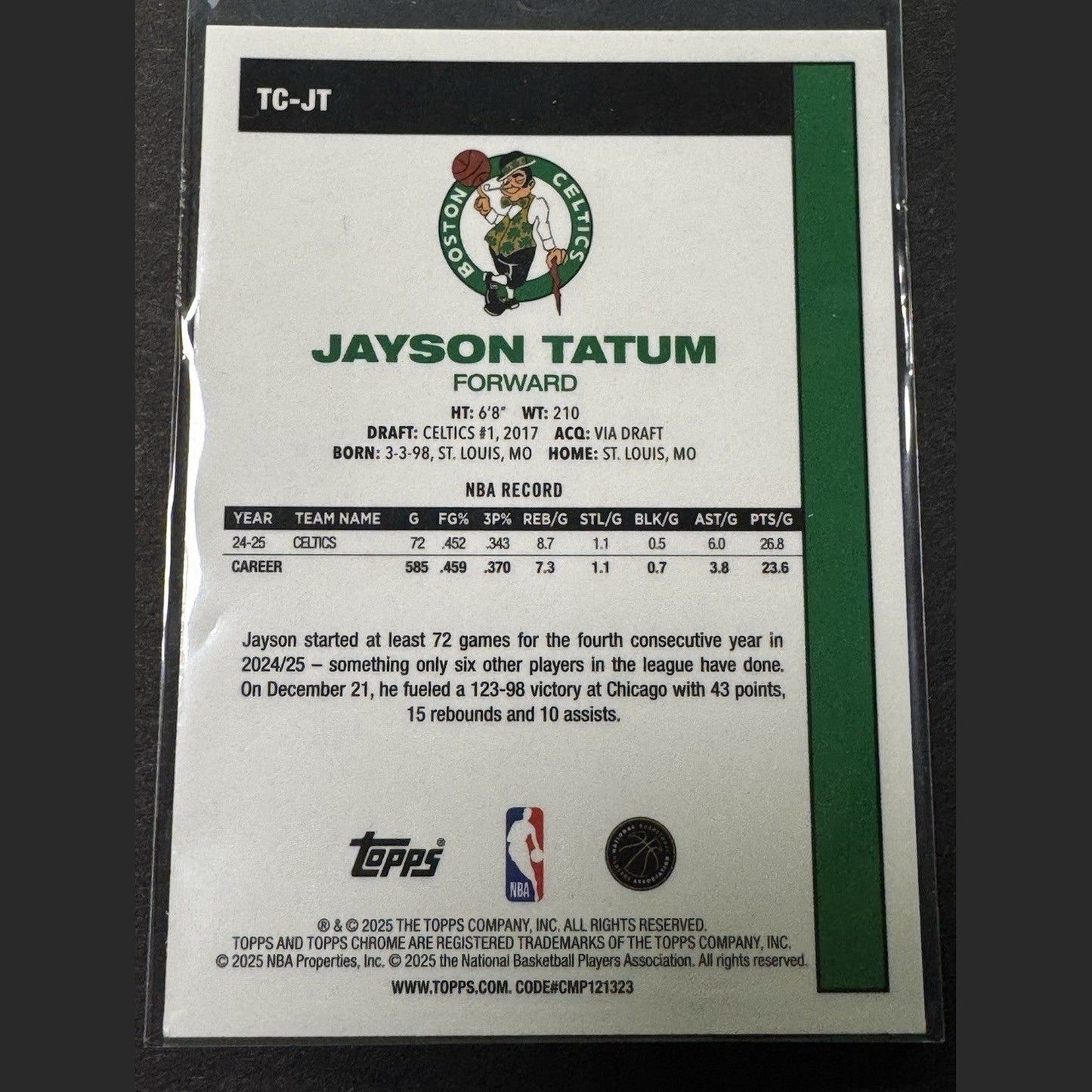 2025-26 Topps Silver Pack Chrome Jayson Tatum #TC-JT Mojo Refractor