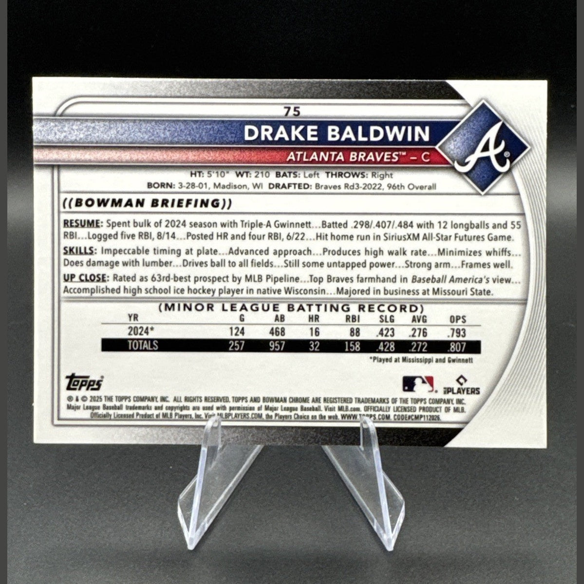 2025 Bowman Chrome #75 Drake Baldwin Rookie Braves