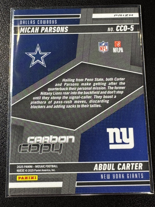 2025 Mosaic Abdul Carter Micah Parsons Carbon Copy Mosaic Prizm CCO-5