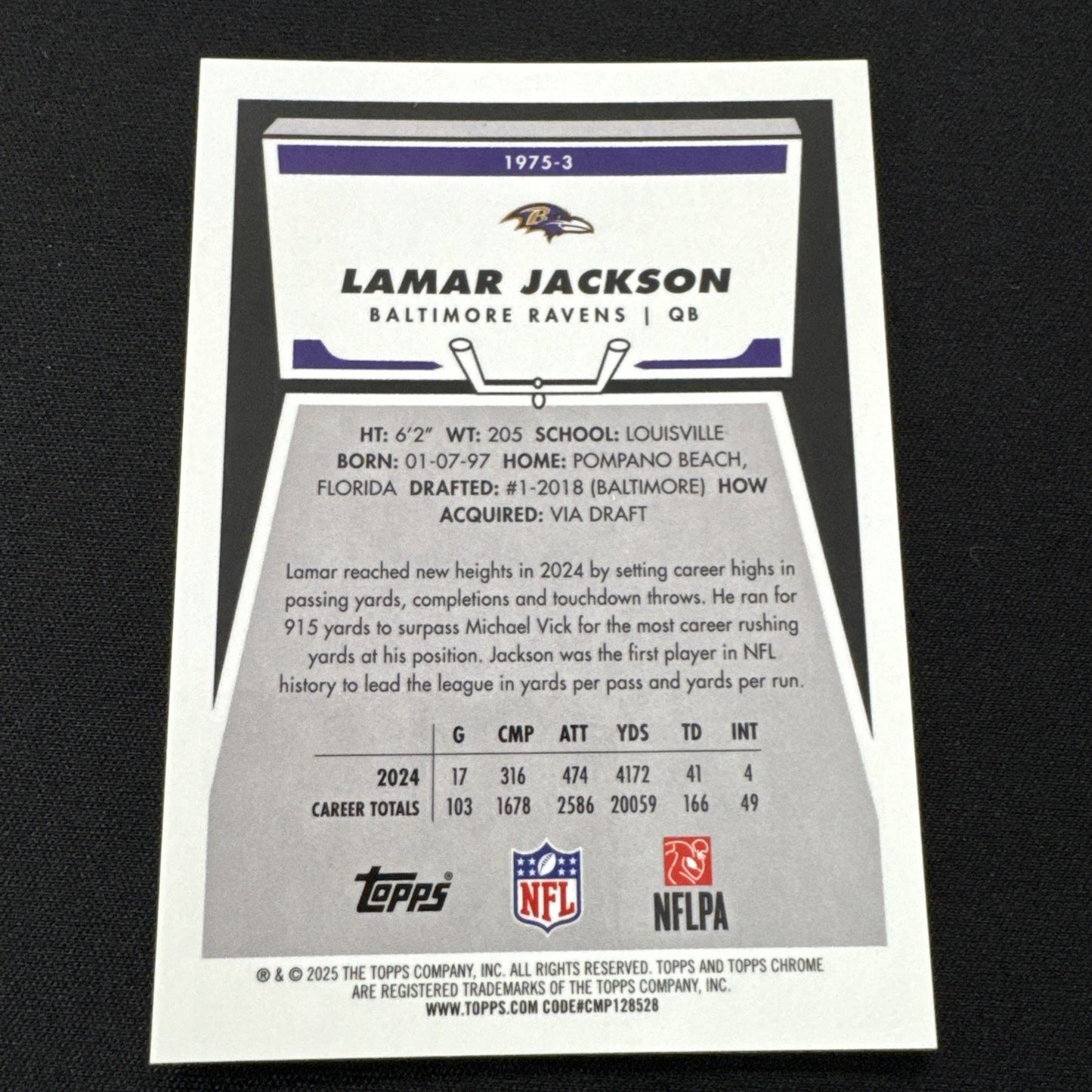 2025 Topps Chrome LAMAR JACKSON 1975 Throwback Gold Refractor 12/50 - Ravens