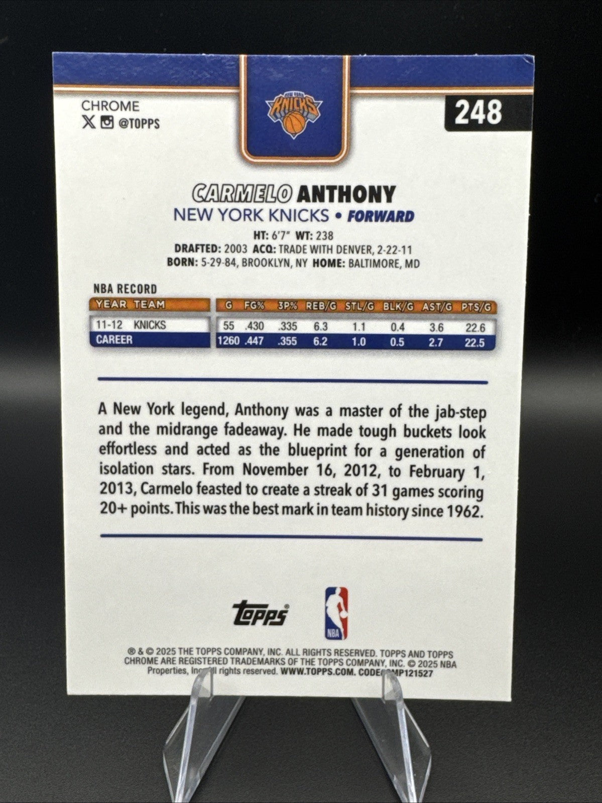 Carmelo Anthony New York Knicks #248