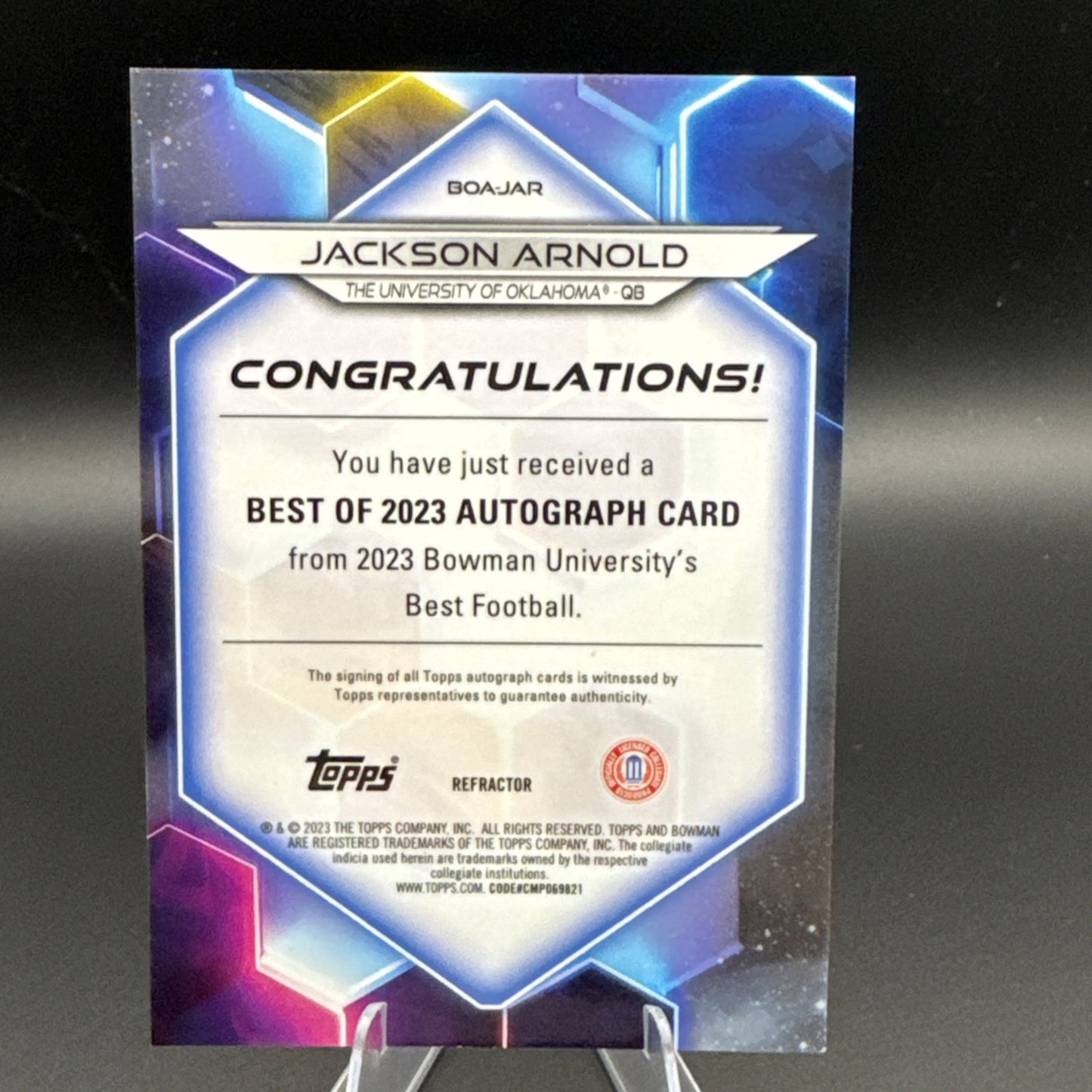 2023 Bowman U Best Football Jackson Arnold Auto Refractor RC Rookie Autograph