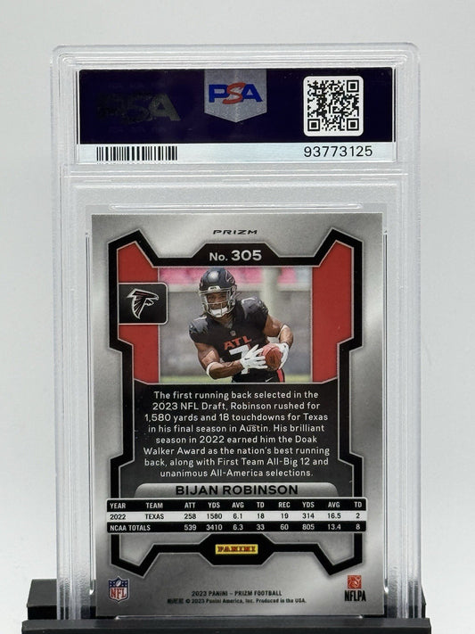 2023 Panini Silver Prizm #305 Bijan Robinson RC AUTO Falcons PSA 8 PSA/DNA 10