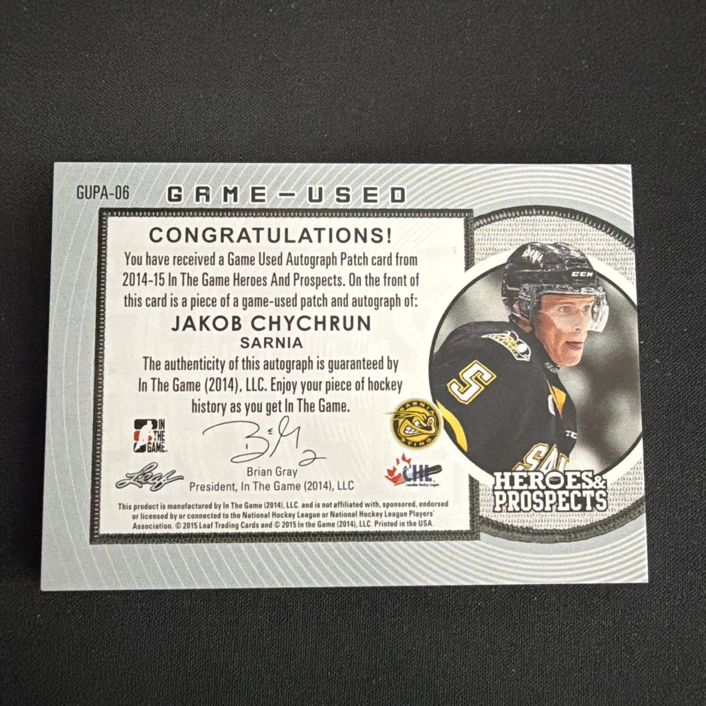 2014-15 In the Game Heroes and Prospects - Game Used Autographed Patch Jakob /5