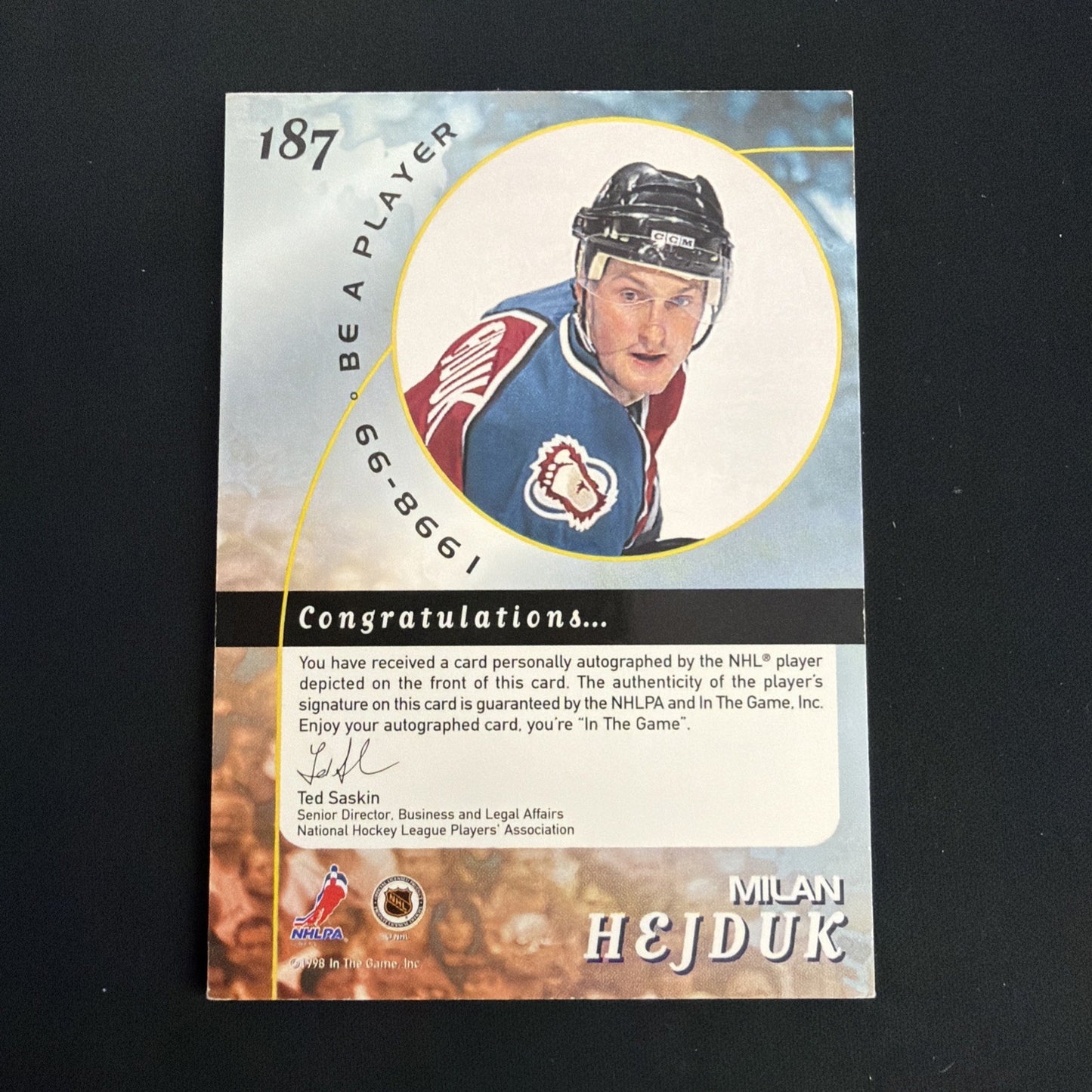 1998-99 In the Game Be A Player - Milan Hejduk #187 Silver Autographs (AU, RC)