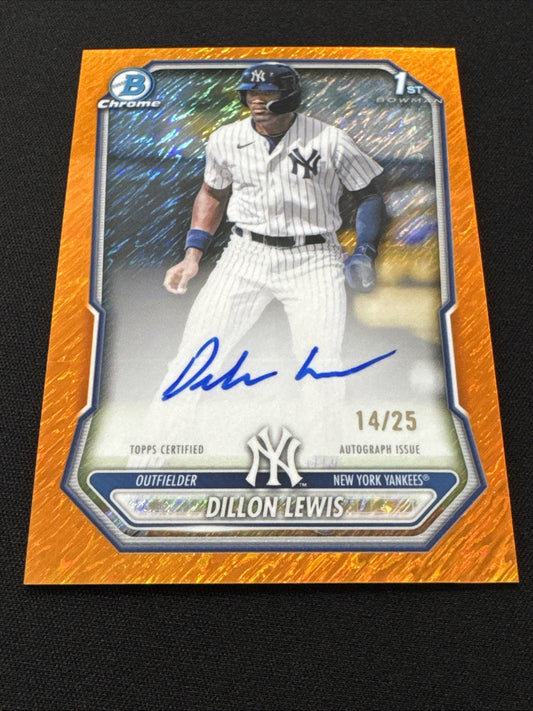 2026 Bowman Chrome Dillon Lewis Orange Shimmer Refractor Auto /25 SSP RC
