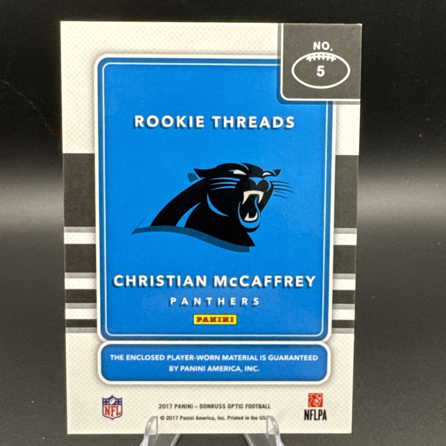 Christian McCaffrey 2017 Panini Donruss Optic #5 Rookie Threads Patch RC