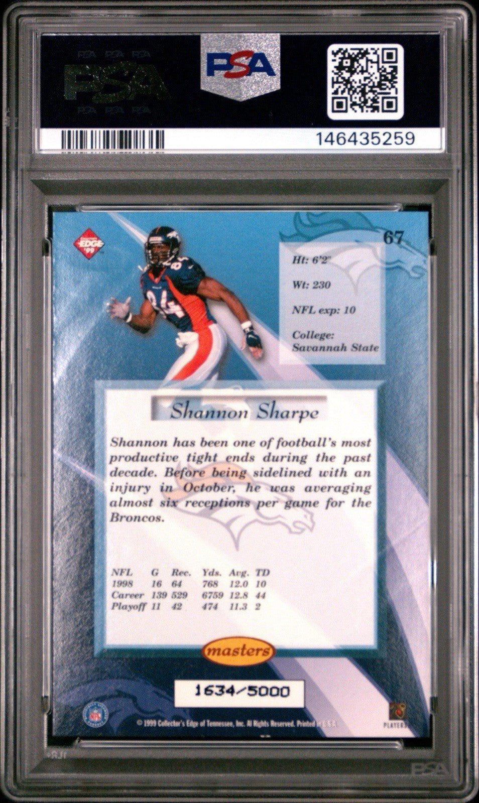 1999 Collector's Edge Masters - Shannon Sharpe #67 /5000