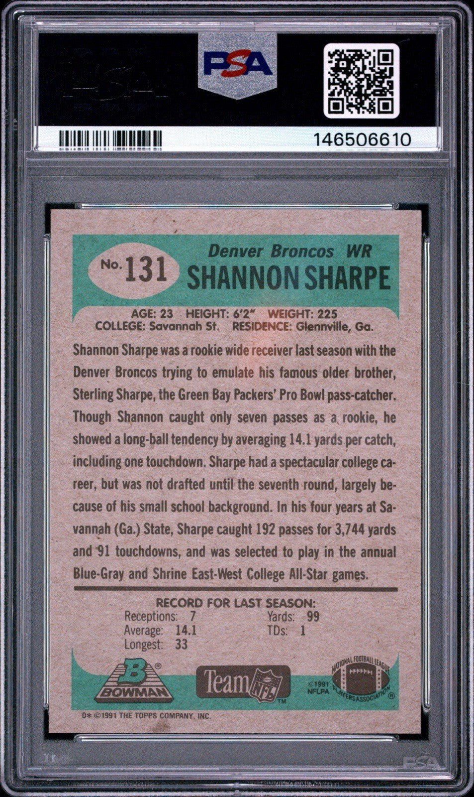 1991 Bowman - Shannon Sharpe #131