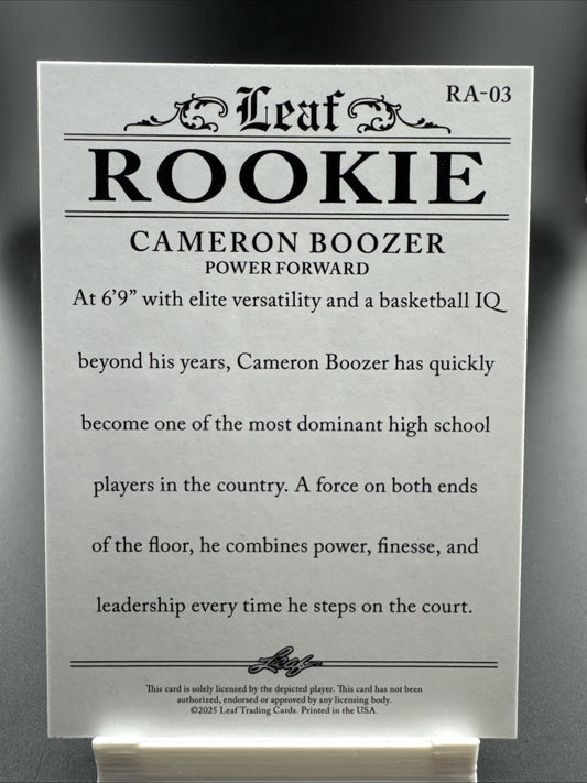 2025 Leaf Rookies - Cameron Boozer #RA-03 (RC)