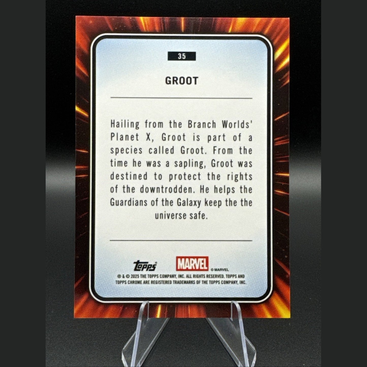 Groot 2025 Topps Chrome Marvel /299 Blue Refractor #35